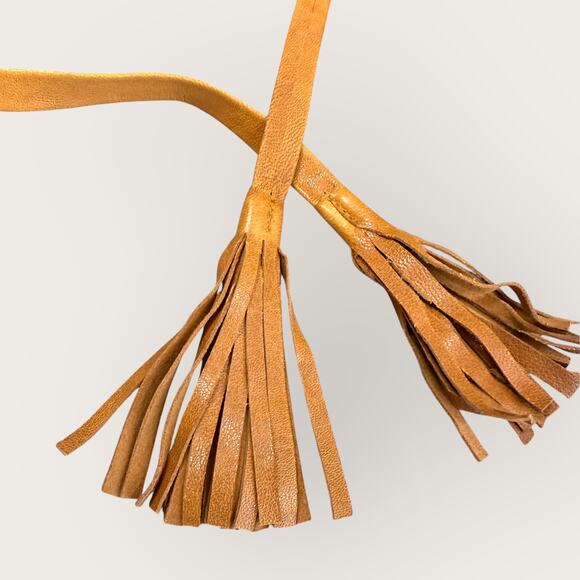 Raina Bronco Leather Wrap Belt with Pouch Bag Brown Cognac Tassels Made in USA - Picture 4 of 9